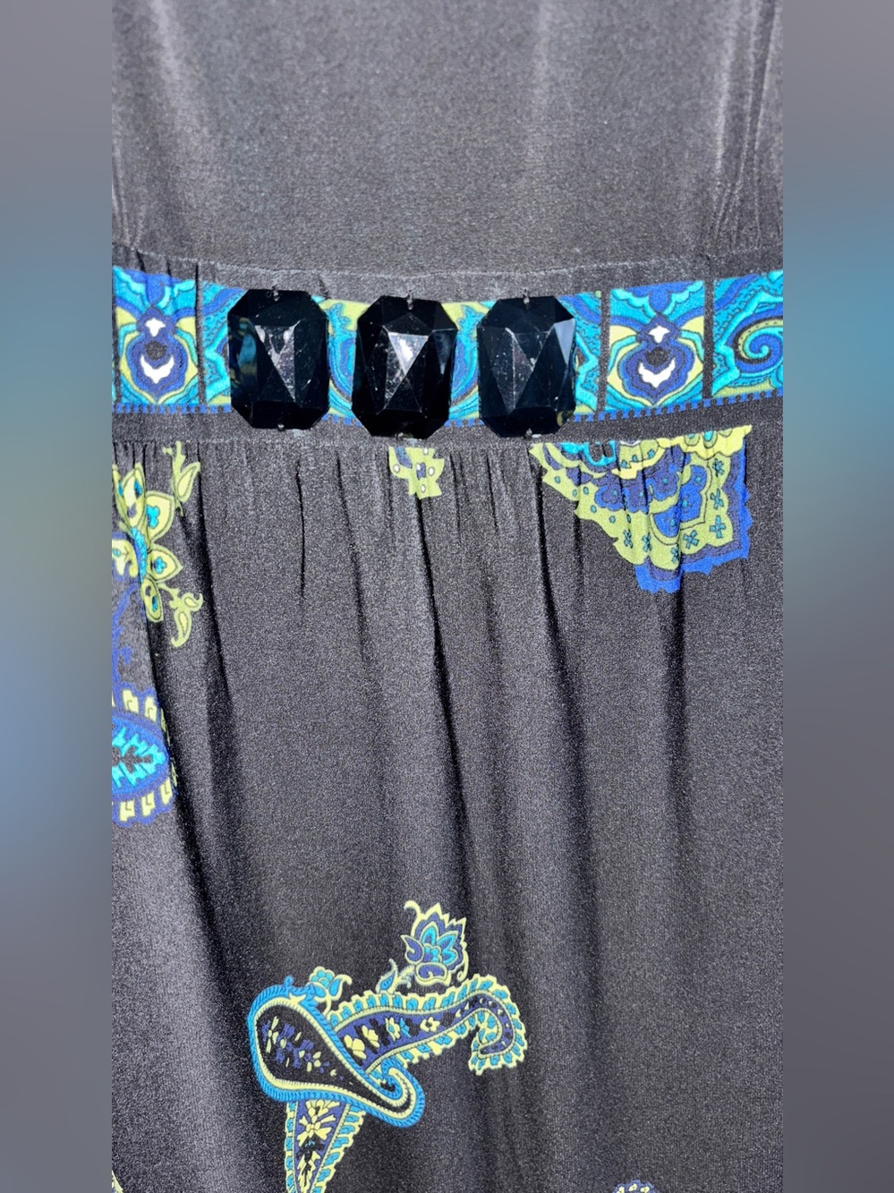 Catherines 1x Black Maxi Dress with Teal and Lime Paisley Accents - Picture 2 of 5